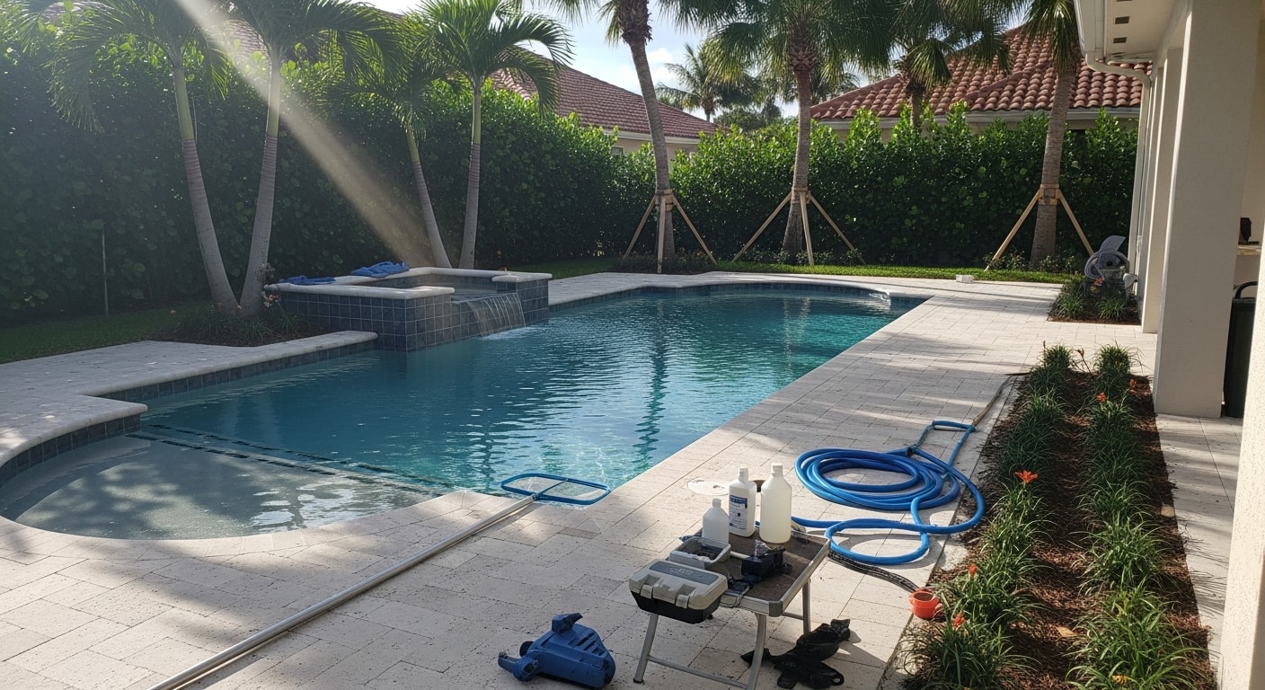 Custom residential pool with tile work and water features