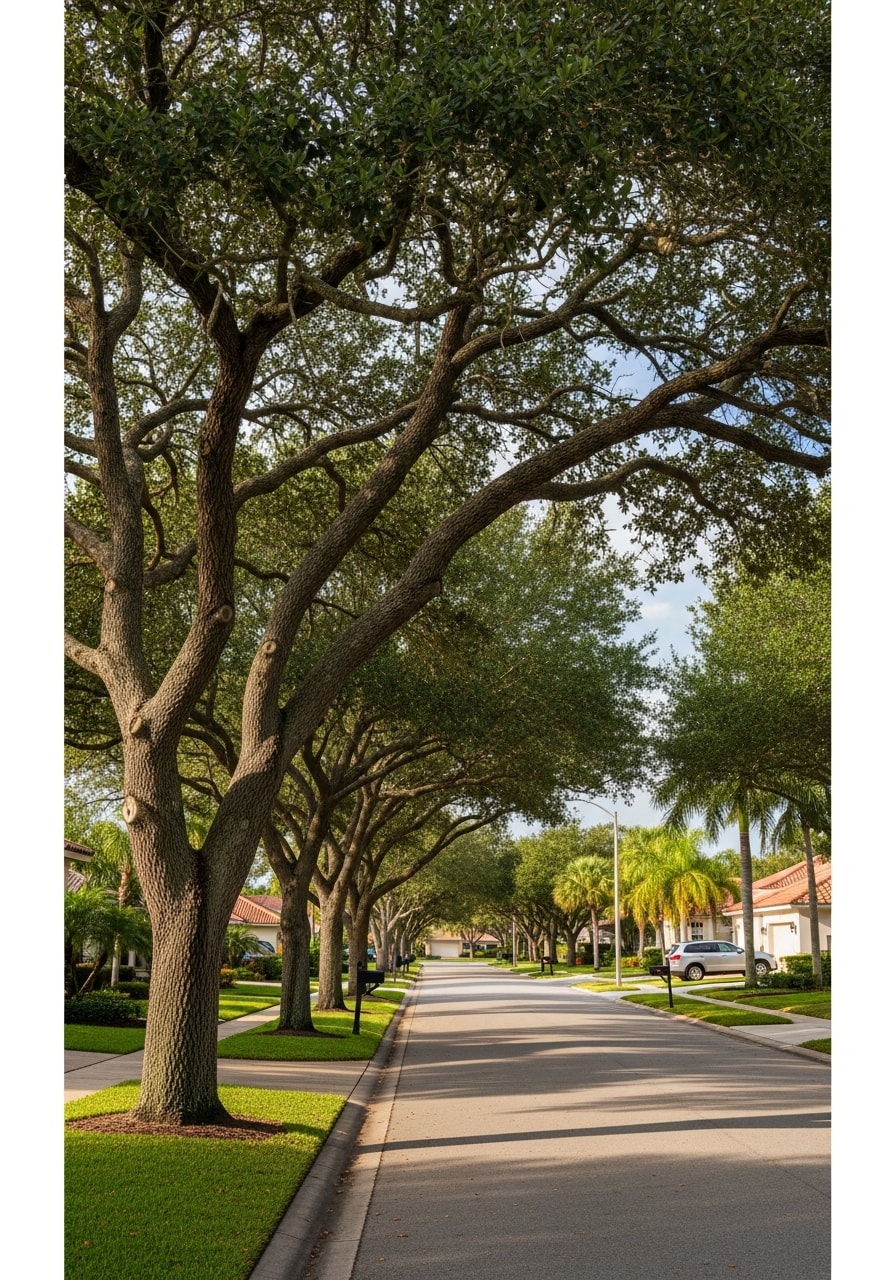Melbourne residential neighborhood with single-family homes, mature landscaping, and tree-lined street.